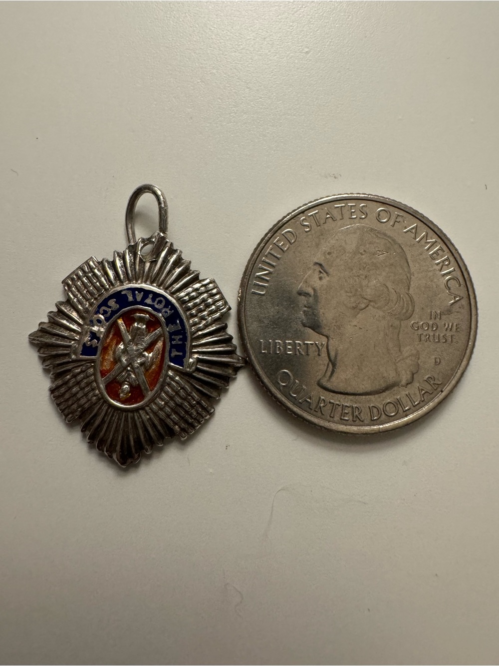 Vintage UK Silver Red and Blue Enamel Starburst Charm Pendant
